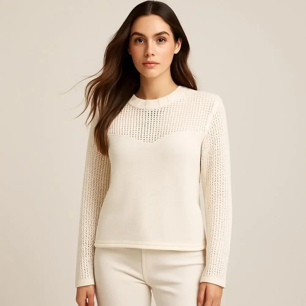 ZARA Cream Open Knit Sweater Large NWT Crochet Mesh Long Sleeve Pullover Top - Picture 9 of 9